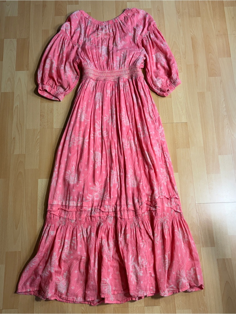 Free People Golden Hour Maxi Dress Coral Pink Floral Babydoll Beach Resort - Picture 12 of 15